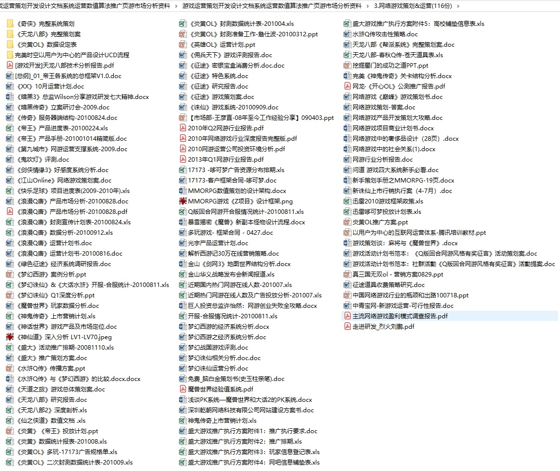 游戏运营策划开发设计文档系统运营数值算法推广页游市场分析资料